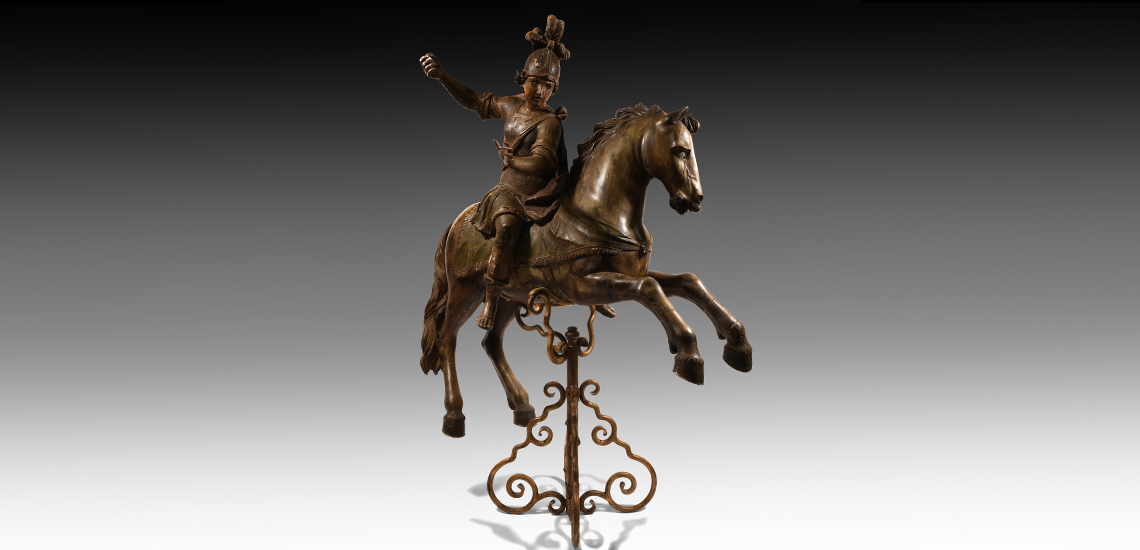 Wooden Painted St George and Mount Statue